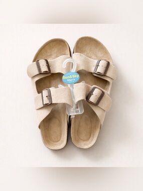 Sun & Sky Men's Beige Double-Buckle Sandals Sz 11/12